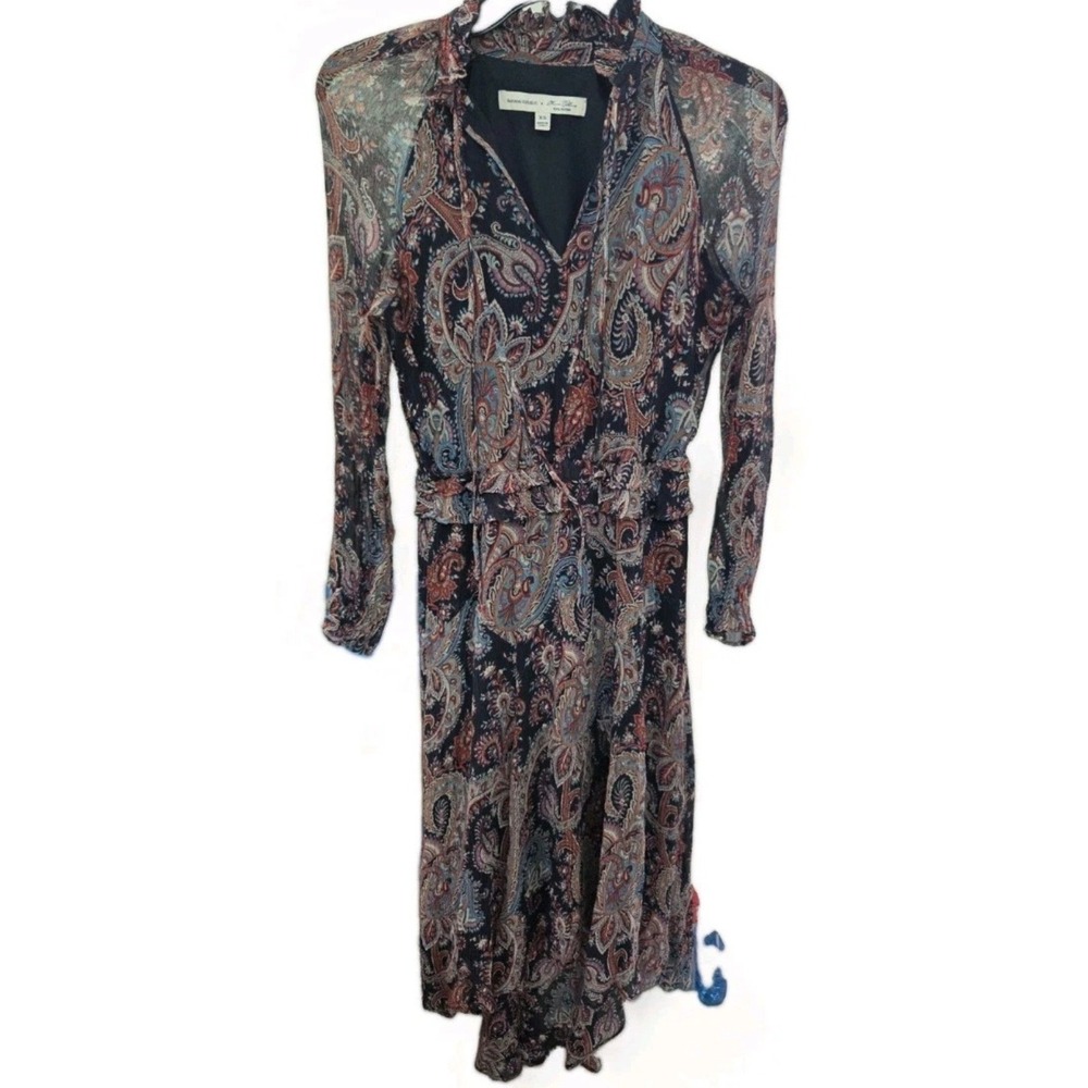Banana Republic x Olivia Palermo Paisley Midi Dress XS Long Sleeve Pleated Boho